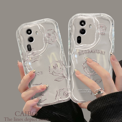 适用opporeno11手机壳reno12新女款10奶油纹全包透明reno9/8pro+金属玫瑰findx7/6软硅胶a93防摔r17/15保护套