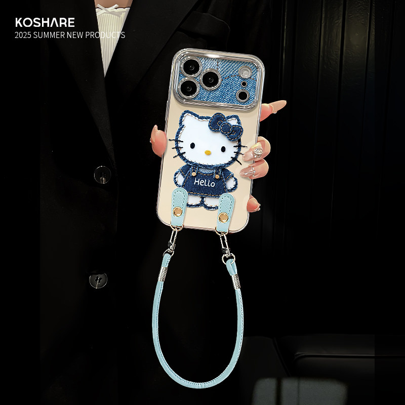 适用华为牛仔KT猫挂绳手机壳