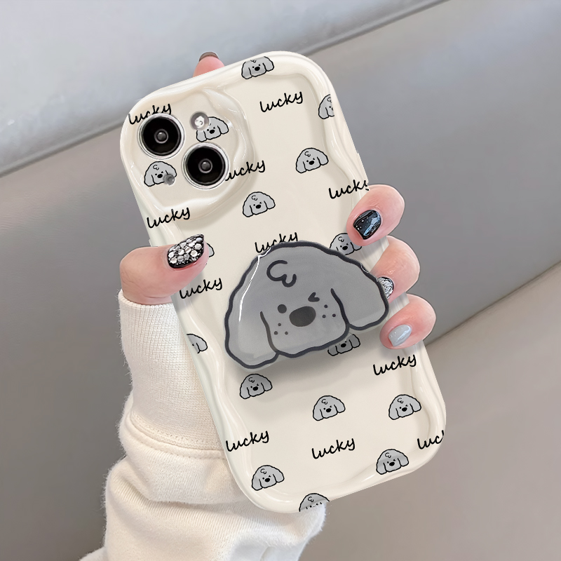 新品上市，奶油纹满屏小狗支架手机壳