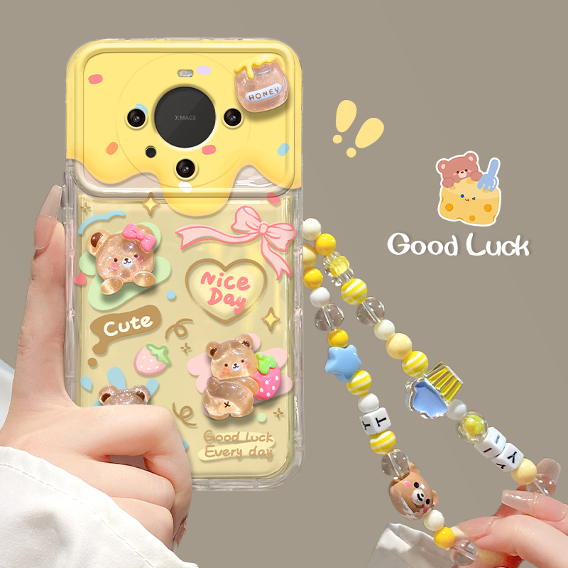 适用华为mate60pro手机壳pura70ultra荣耀200新女款100爱心小熊公仔p50/30翻盖镜子nova12/11硅胶90/80保护套