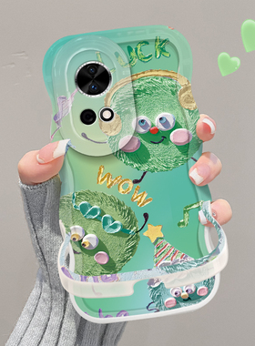 适用华为nova13手机壳新女款荣耀200/100Pro隐形双支架12/11春夏小众90/80油画绿色毛球10/9防摔软硅胶保护套