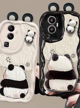 适用opporeno11手机壳reno12新女款10奶油纹reno9/8pro+卡通熊猫公仔支架findx7/6软硅胶a93防摔r17/15保护套