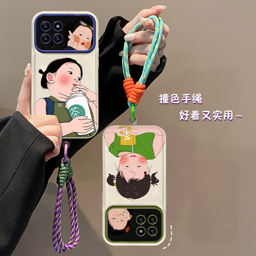 适用小米14手机壳新女款13/10s搞笑女挂绳小米12大视窗k60pro翻盖镜子note12/11卡通k50/k40pro白色5g保护套