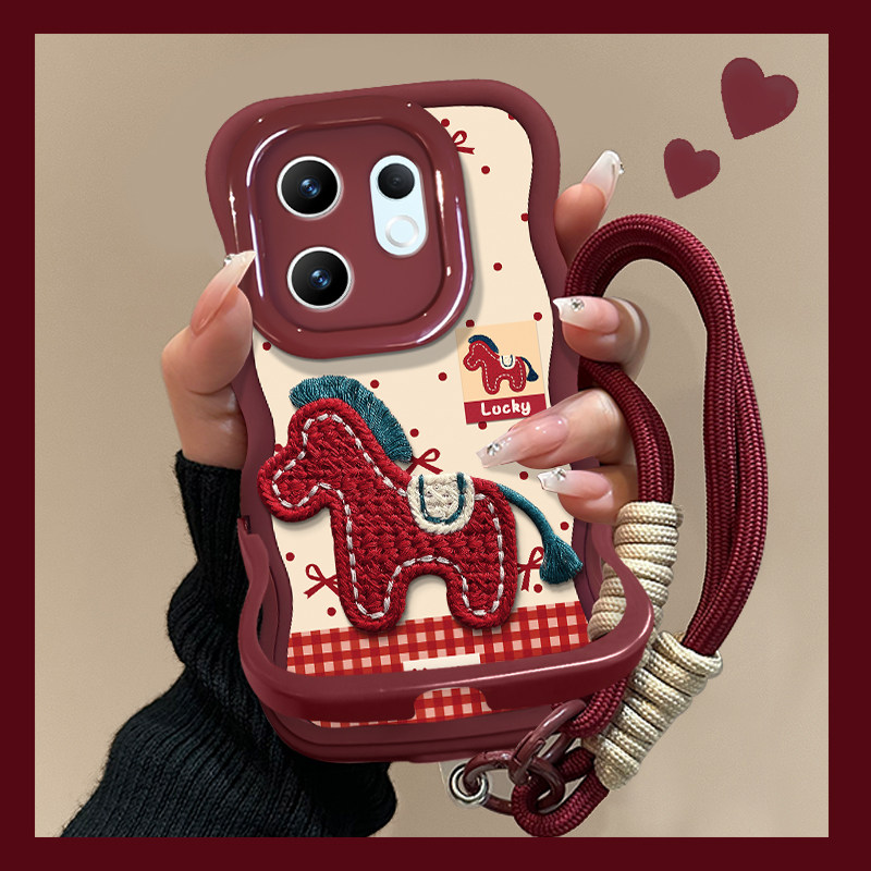 适用vivoS50手机壳s30promini新女款s20酒红色s19/18刺绣小马挂绳s17隐形双支架s16/15全包防摔硅胶s12波浪边,3C数码配件,手机保护套/壳,淘宝优惠券,粉丝福利购,淘宝优惠卷