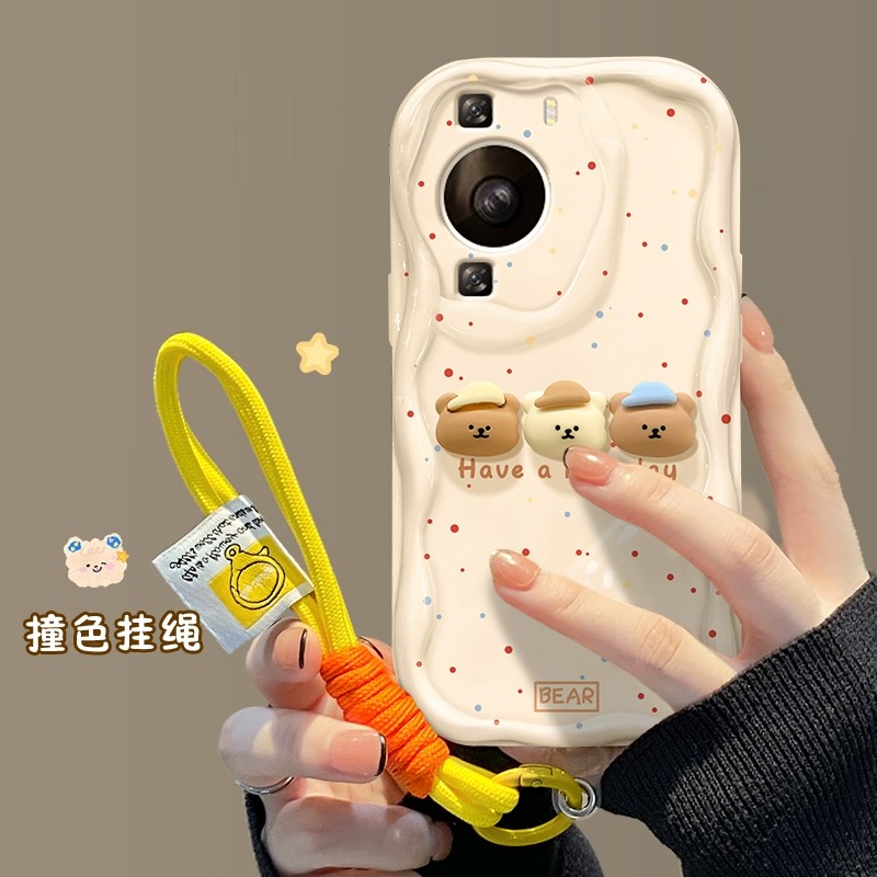 新品上市，奶油纹小熊公仔挂绳手机壳