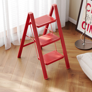 【乔迁之喜】格美居家用梯子折叠伸缩人字梯多功能碳钢三四步红梯