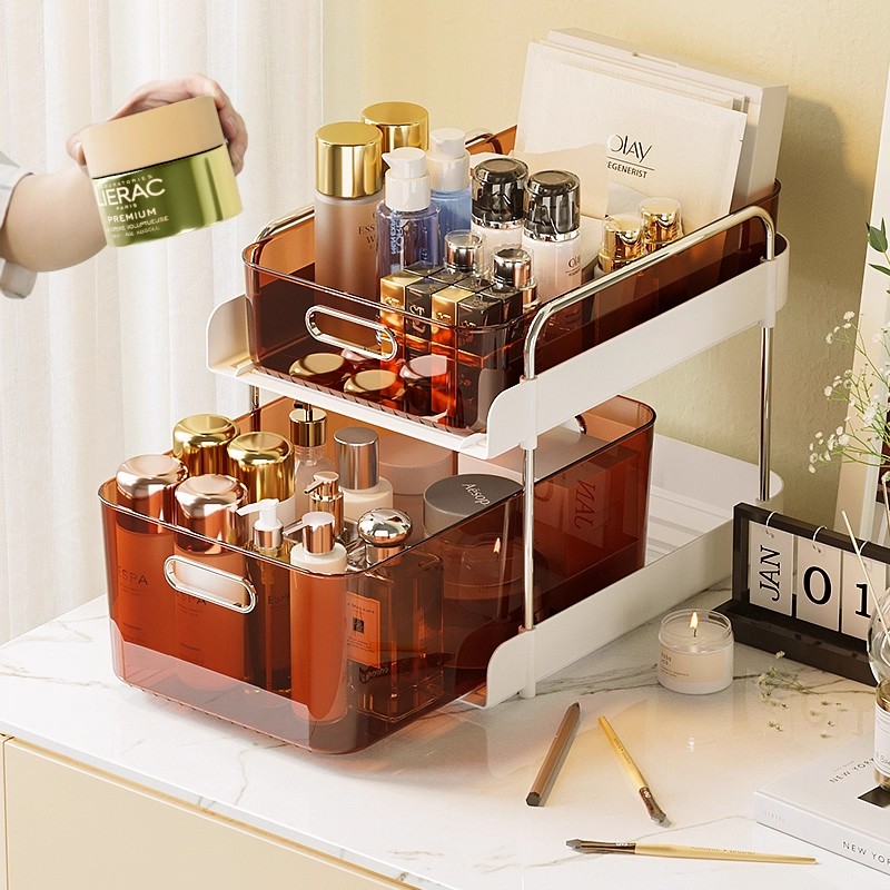 格美居桌面收纳架化妆品置物架双层杯子架餐桌上台面零食收纳神器