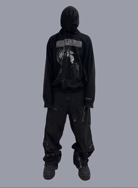 Grailz 22FW水洗印花宽松休闲连帽卫衣 vibe风复古做旧秋冬新款潮