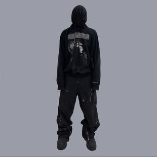 潮 vibe风复古做旧秋冬新款 Grailz 22FW水洗印花宽松休闲连帽卫衣