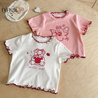 【柠里】女宝宝木耳边t恤女短袖洋气2026夏季新款婴儿短款上衣潮