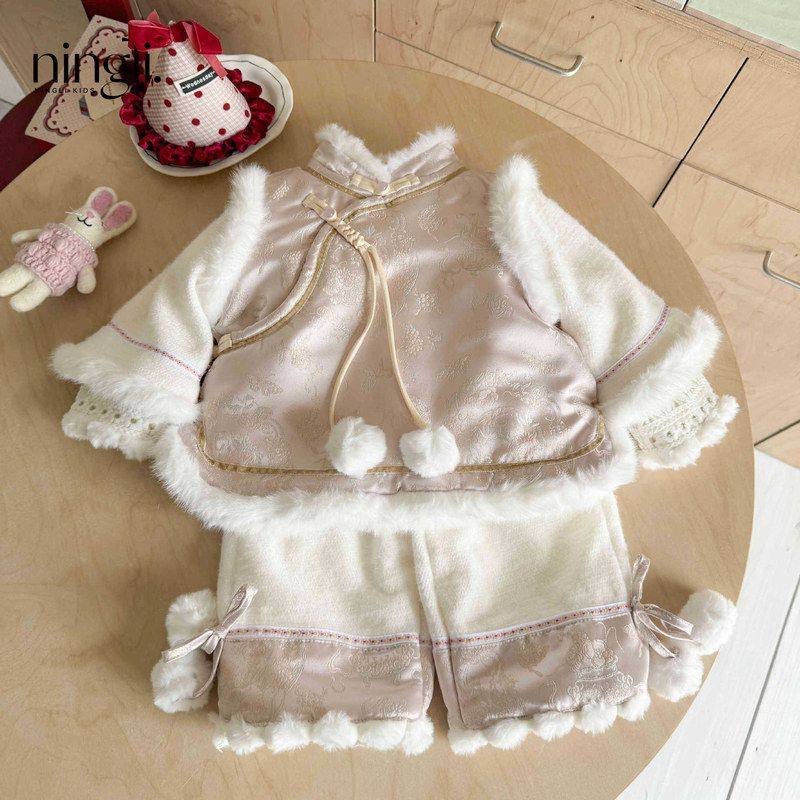 【柠里】女童新中式26冬季套装宝宝古风加绒加厚新年装儿童唐装,童装/婴儿装/亲子装,套装,淘宝优惠券,粉丝福利购,淘宝优惠卷