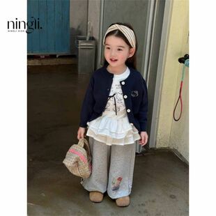 两件套潮 柠里儿童T恤25秋款 韩版 甜美拼接荷叶边屁帘上衣秋季 新款