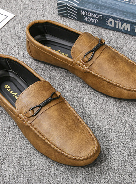 豆豆鞋男2024年新款一脚蹬懒人鞋韩版潮流软底休闲皮鞋英伦风男鞋