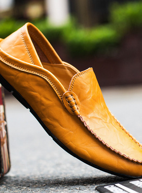 秋冬季新款男鞋休闲鞋男低帮驾车鞋平底皮鞋套脚乐福鞋大码豆豆鞋