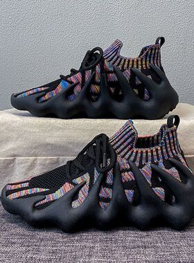 八爪鱼男士春季鞋2024新款百搭飞织鞋网面运动老爹鞋情侣袜子鞋男