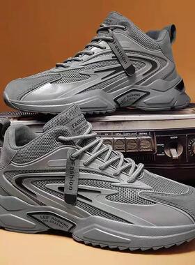 男鞋2024夏季新款男士运动鞋透气网布跑步鞋系带圆头时尚休闲鞋子