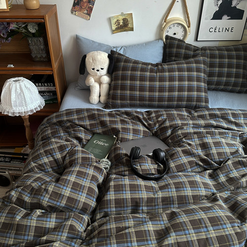 ins美拉德纯棉水洗棉四件套全棉床单被套床上用品宿舍公寓三件套