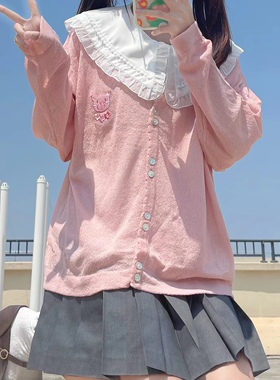 针织开衫长袖小外套夏季冰丝防晒衣女可爱猪猪软妹上衣薄款外套