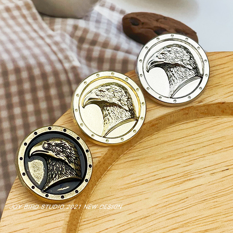 복고풍 금속 단추 입체 구호 독수리 머리 청동 둥근 단추 다용도 탑 남성 및 여성 정장 코트 단추