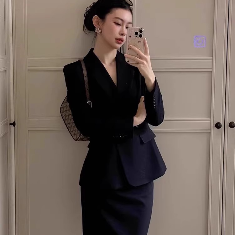 藏青色御姐轻熟风裙套装夏季职场高级感西装套裙气质韩版女裙新款