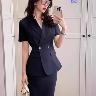 夏季黑色短袖西装半裙套装女士轻薄款职业工作服2026新款西服套裙