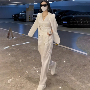 白色醋酸套装女高级感薄款西服马甲三件套女装夏季干练ol气质新款