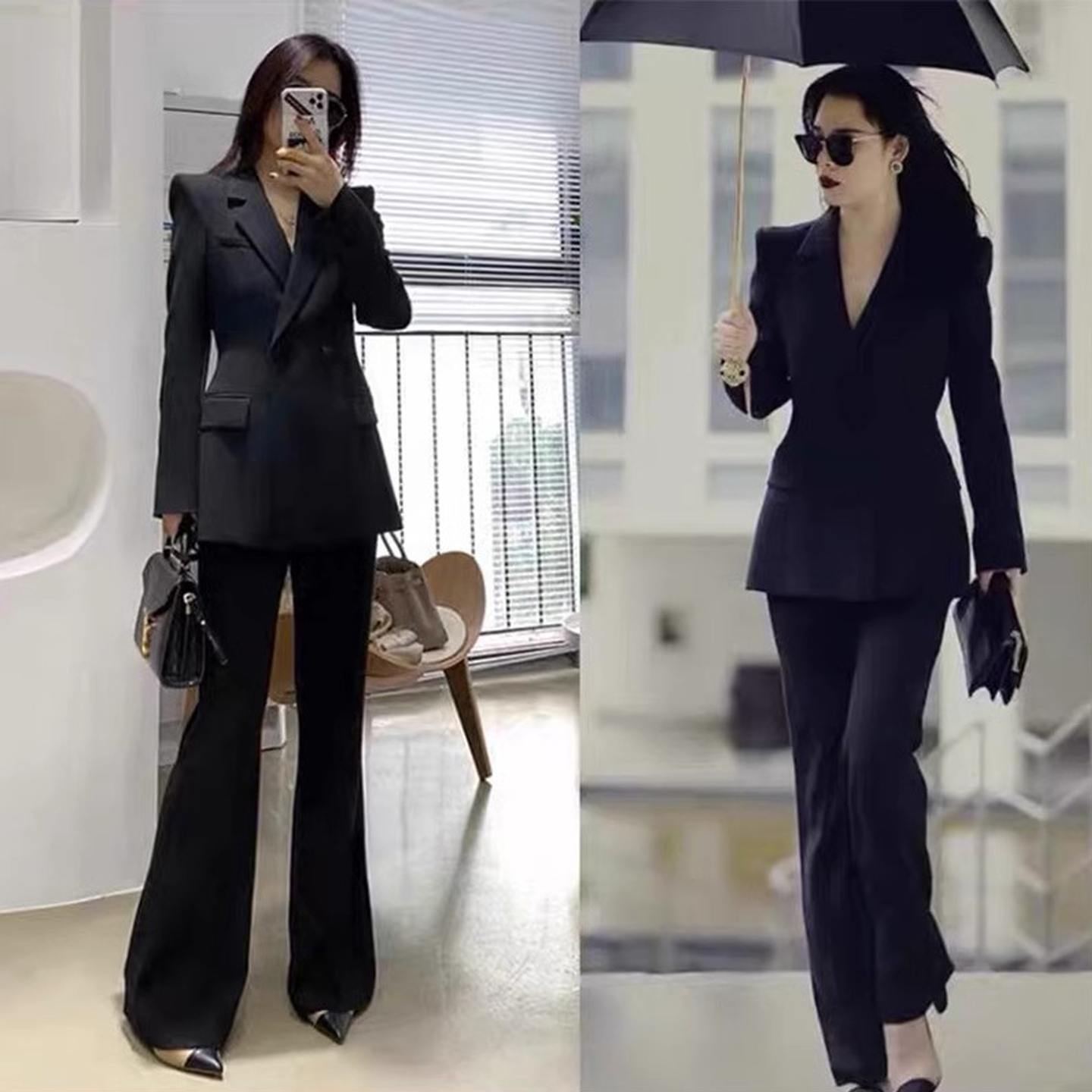 黑色ol气质套装女高级感职业显瘦小西装阔腿裤两件套正装2025新款