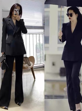 黑色ol气质套装女高级感职业显瘦小西装阔腿裤两件套正装2025新款