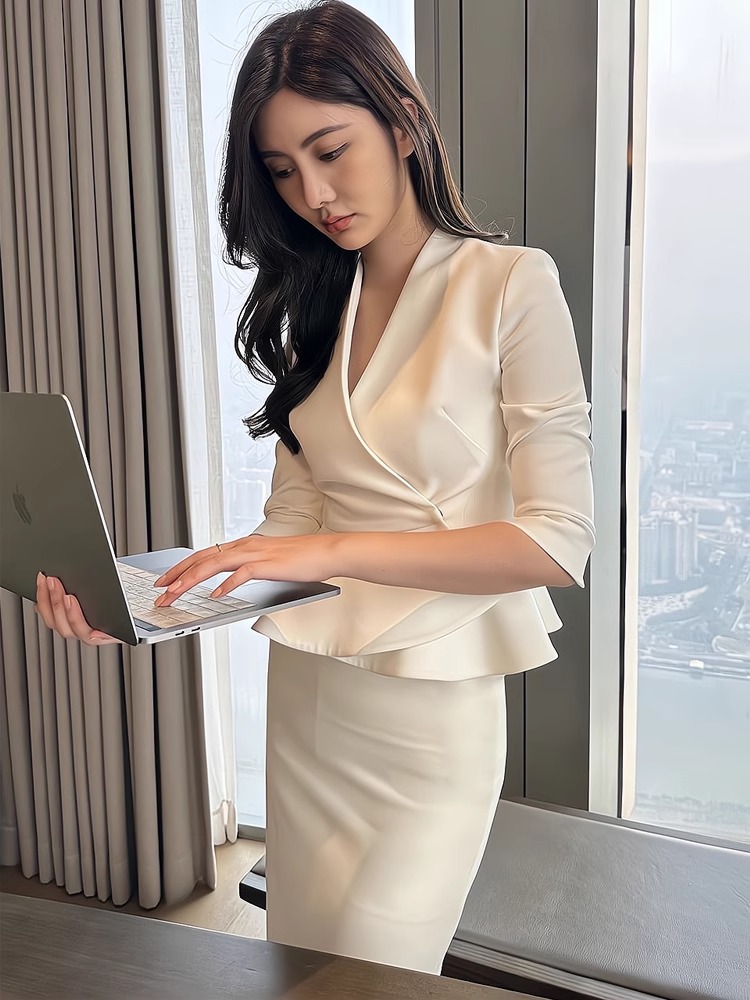 白色高级感西装裙子轻职业套装裙设计感上衣西服包臀半身裙小众夏