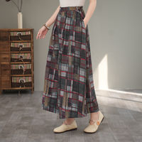 New cotton and linen floral print half skirt, spring and summer retro style, elastic waist, versatile and elegant mid-length umbrella skirt for women's wear thumbnail 3