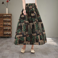 New cotton and linen floral print half skirt, spring and summer retro style, elastic waist, versatile and elegant mid-length umbrella skirt for women's wear thumbnail 5
