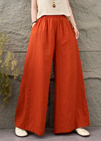 Summer thin, artistic style cotton and linen wide-leg pants, women's stretched-waist floor-length pants, fashionable and versatile solid color comfortable casual pants thumbnail 3