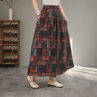 New cotton and linen floral print half skirt, spring and summer retro style, elastic waist, versatile and elegant mid-length umbrella skirt for women's wear thumbnail 4