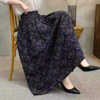 This new spring and summer women's printed cotton and linen skirt is loose, slimming, and concealing flesh. It has a tight waist and a stylish floral print skirt with a large swing thumbnail 3