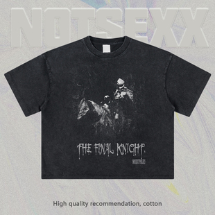 短袖 直喷260g复古美式 t恤男 vintage做旧数码 中世纪骑士