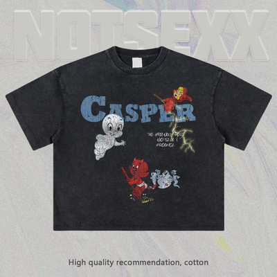 NOTSEXX 小精灵 vintage做旧白墨直喷260g复古美式短袖t恤男boxy