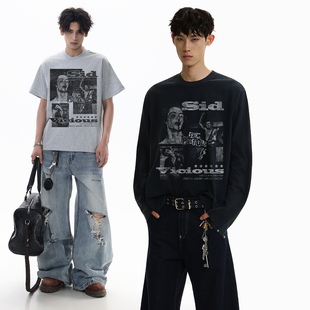 男美式 notsexx t恤长袖 水洗正肩小领口短宽boxy短袖 贝斯手席德