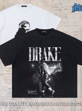 说唱歌手“公鸭”Drake 进口数码直喷重磅短宽boxy短袖t恤男