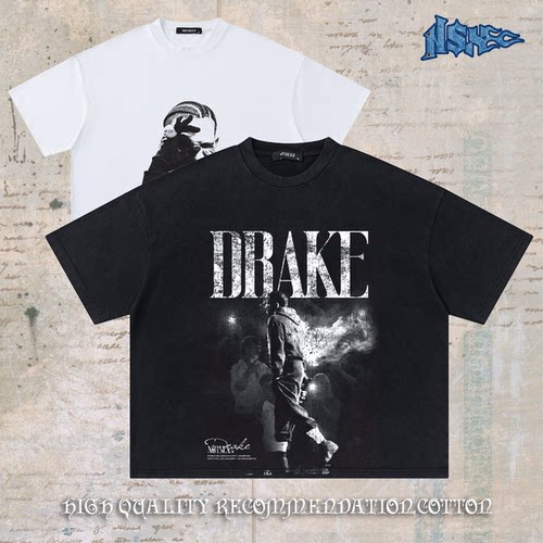 说唱歌手“公鸭”Drake 进口数码直喷重磅短宽boxy短袖t恤男
