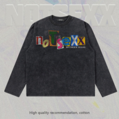 notsexx「字母剪报」进口直喷260g纯棉运动美式 短宽boxy长袖 t恤男