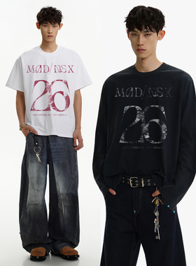 notsexx“疯狂NSX“水洗正肩小领口短宽boxy短袖t恤长袖男美式