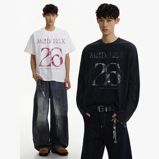 男美式 notsexx t恤长袖 水洗正肩小领口短宽boxy短袖 疯狂NSX