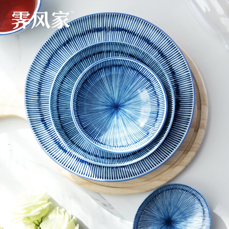 霁风家日本进口美浓烧青花瓷瓷器日式饭碗超值平盘大菜盘餐具套装 Изображение 1 霁风家日本进口美浓烧青花瓷瓷器日式饭碗超值平盘大菜盘餐具套装 Изображение 1
