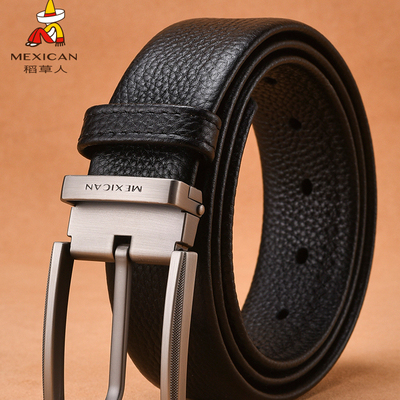 稻草人皮带男针扣休闲男款裤带真皮男士腰带头层牛皮正品男式裤带