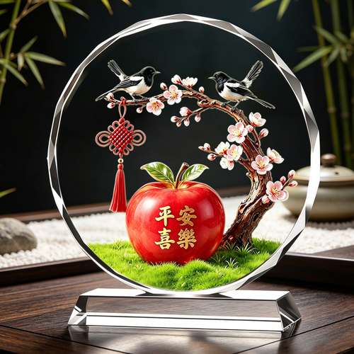 水晶摆件平安喜乐双喜临门客厅玄关桌面装饰摆件高档乔迁新居礼物