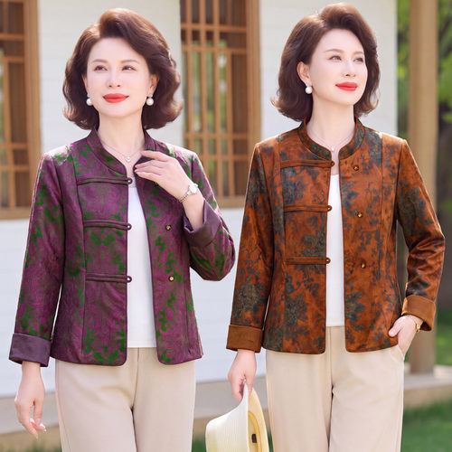 盘扣短款立领印花国风开衫外套女