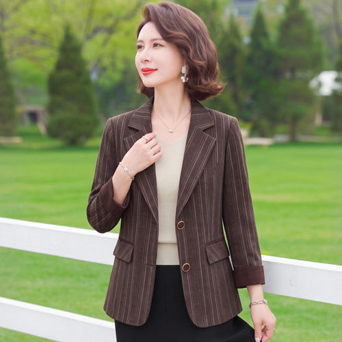 时尚条纹西装外套休闲小西服女