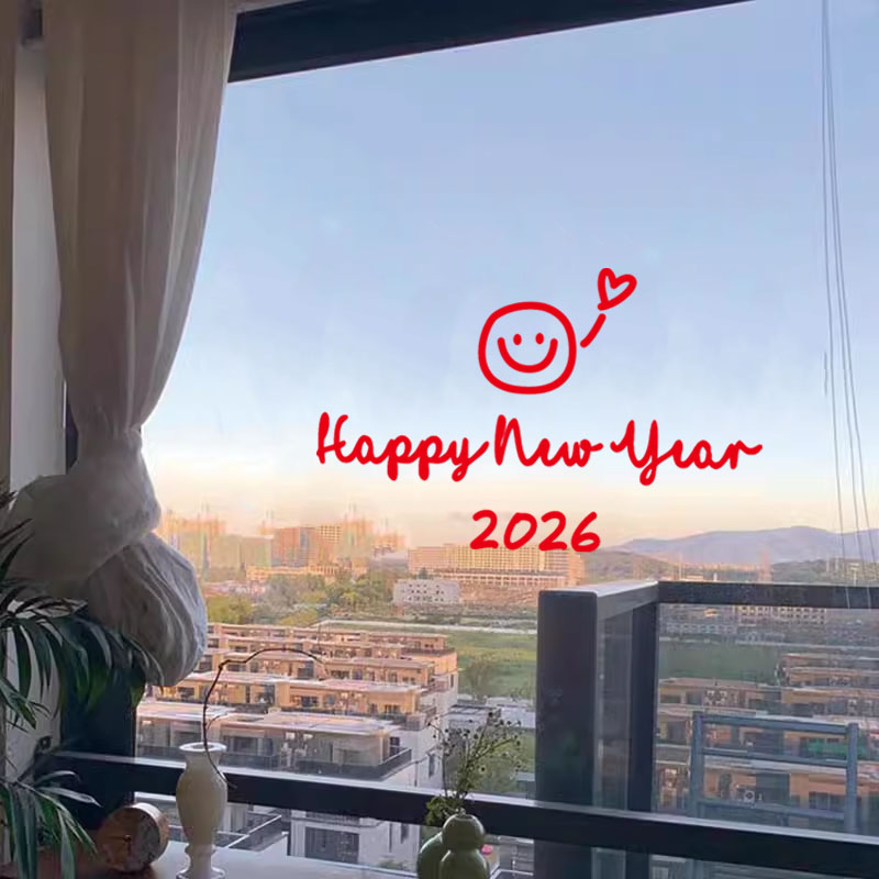 2026新年快乐贴纸马年笑脸玻璃门防撞装饰春节喜庆过年镜子窗花贴