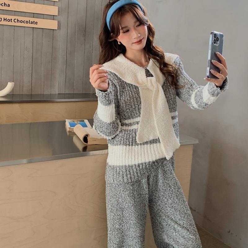 SweetSpace 航海梦想家 半边绒睡衣冬季长袖海军领加厚软绵家居服