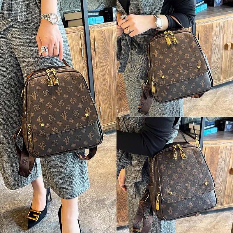 香港新款背包复古双肩女包时尚大容量书包高级感手提单肩包旅行女